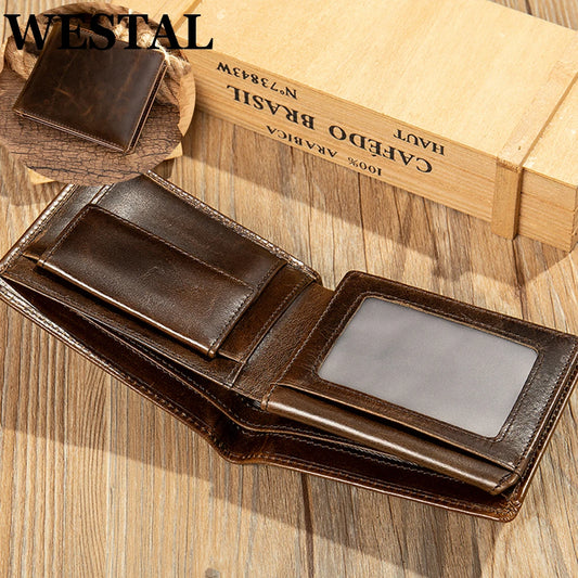 WESTAL RFID Men's Wallet Luxury Purse For Men Designer Wallet Men's Coin Purse Credit Card Holder Wallet For Men Money Bags 7313