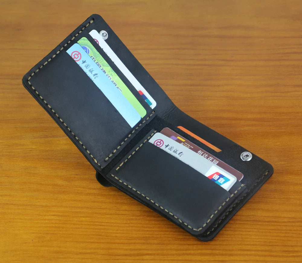 High Class Handmade Crazy Horse Genuine Leather Men's Wallet Purse Male Money Bag Short Multi-Card Wallet Money Clips MC-309