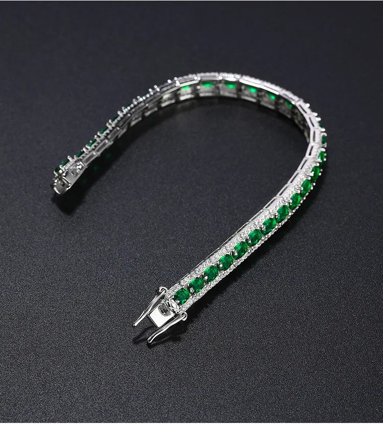 18K Real Platinum PT950 green spinel diamond bracelet Sen Instagram niche design simple single row full of diamond light luxury