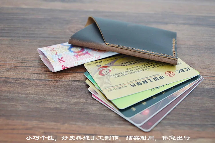 Vintage Handmade Crazy Horse Genuine Leather Card Wallet Small Purse Men Credit Card Holder Women Bus Card Sleeve ID Card Holder