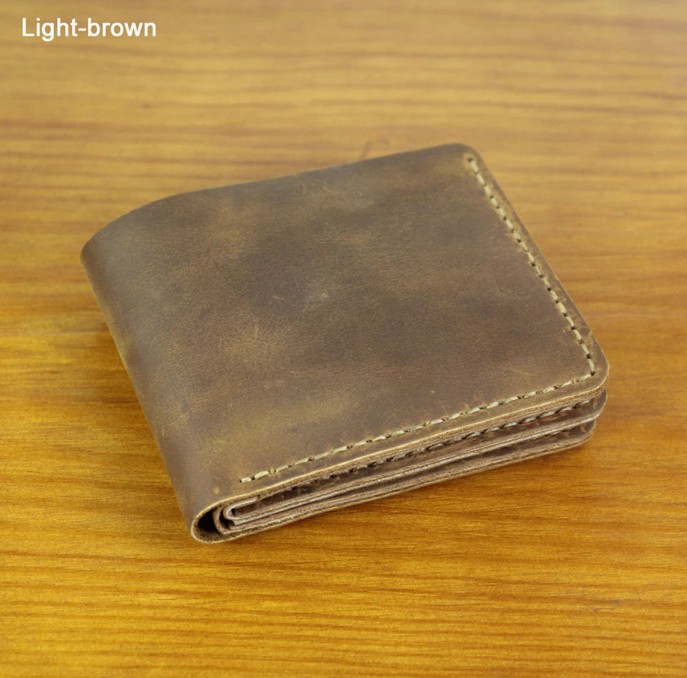 High Class Handmade Crazy Horse Genuine Leather Men's Wallet Purse Male Money Bag Short Multi-Card Wallet Money Clips MC-309