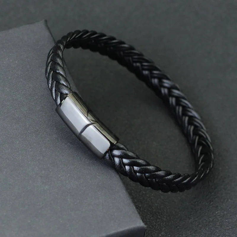 Unique Men Leather Bracelet Stainless Steel Detachable Buckle Hiphop Wrap Braclet Bangle Gifts For Him Leisure Pulseira Joias