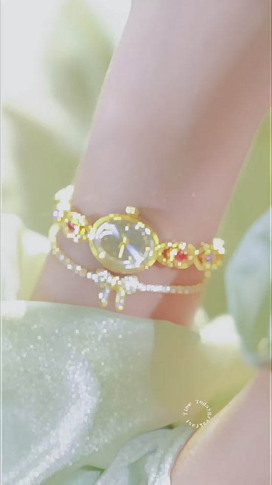 Women's Oval Rainbow Gem Light Luxury Wristwatch Fashion Elegant Waterproof Bracelet Watch Exquisite Small Clock Reloj V43