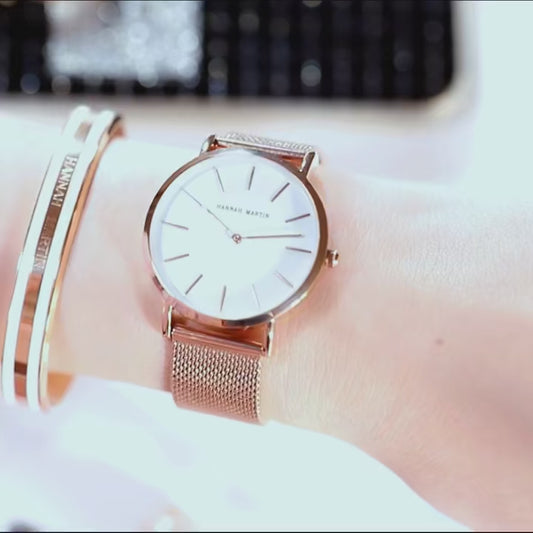 2023 New Women Bracelet Watch 1 Set Japan Quartz Movement Simple Rose Gold Stainless Steel Mesh Student Watches Relogio Feminino