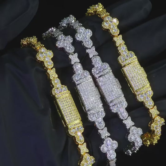 Personalized Trendy Niche Jewelry Hip Hop Cuban Chain 10mm Cross Flower Filled Zircon Bracelet for Men and Women